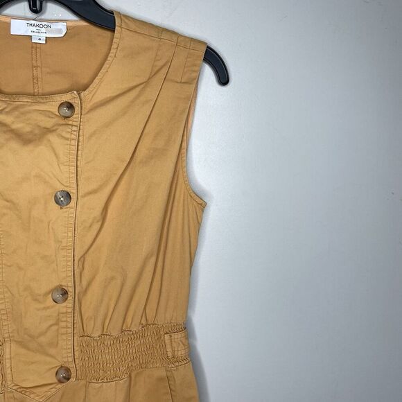 THAKOON Khaki Jumpsuit Women 4 Sleeveless Button Front Orange Cotton Blend - Picture 3 of 16
